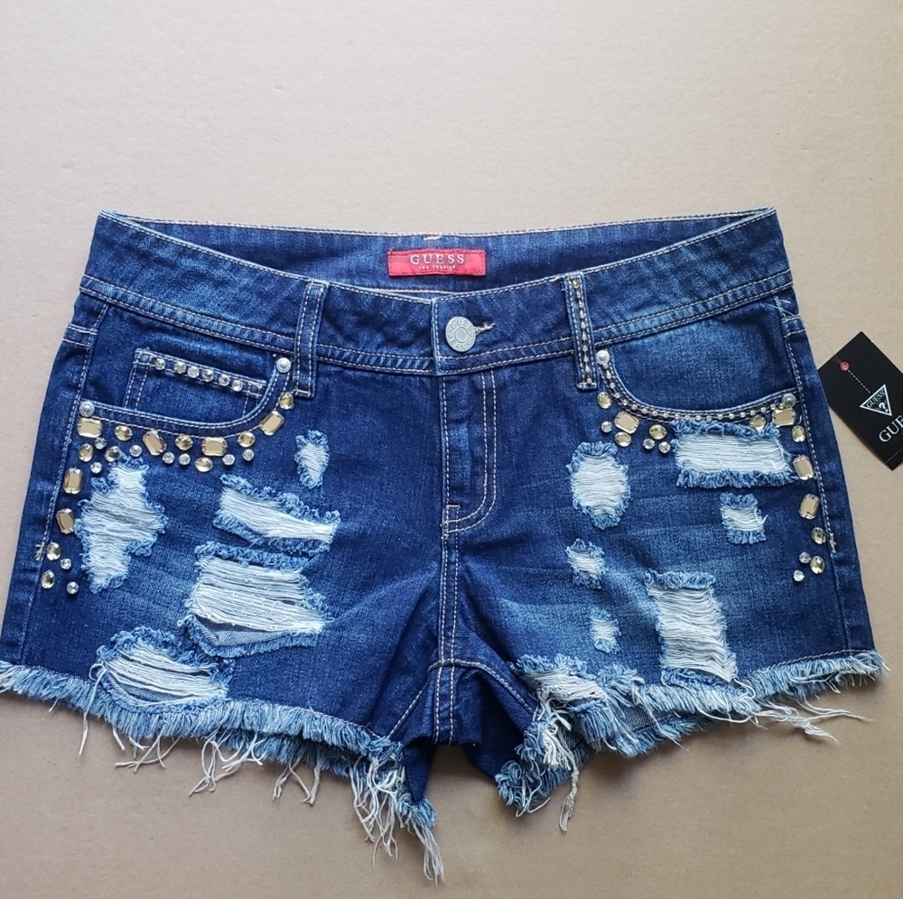 NEW GUESS Kent Destroyed Denim Shorts SZ 27